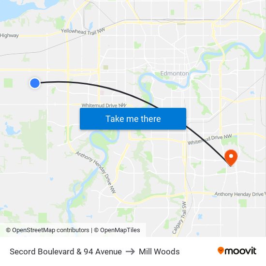 Secord Boulevard & 94 Avenue to Mill Woods map
