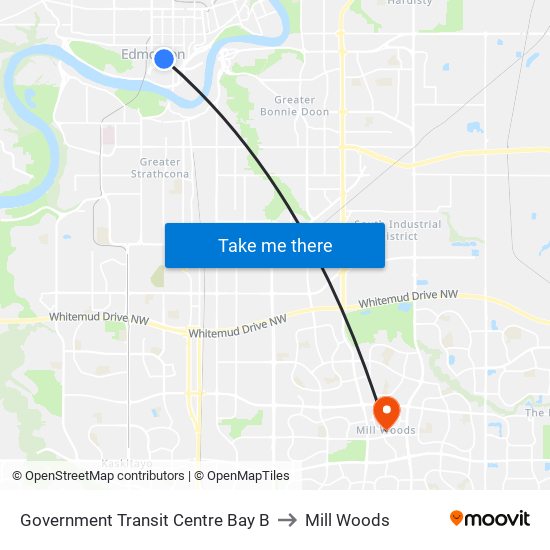 Government Transit Centre Bay B to Mill Woods map