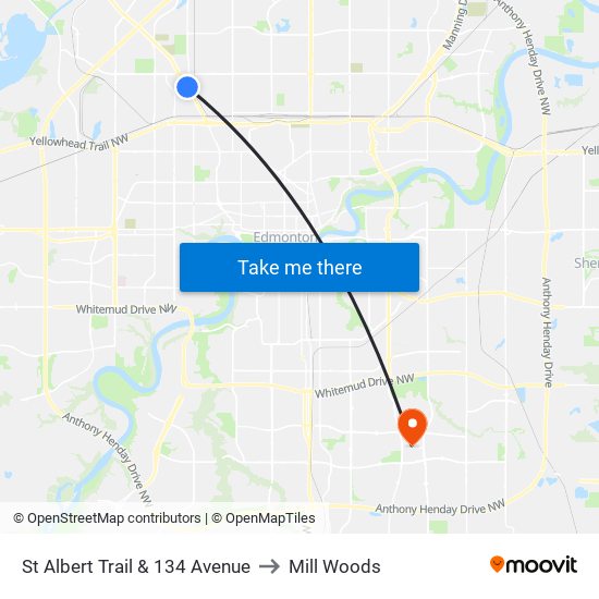 St Albert Trail & 134 Avenue to Mill Woods map