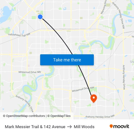 Mark Messier Trail & 142 Avenue to Mill Woods map