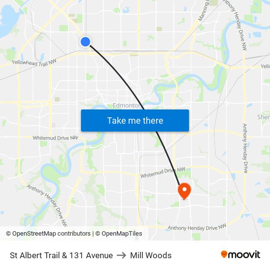 St Albert Trail & 131 Avenue to Mill Woods map