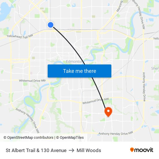St Albert Trail & 130 Avenue to Mill Woods map