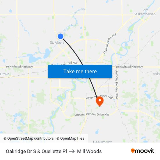 Oakridge Dr S & Ouellette Pl to Mill Woods map