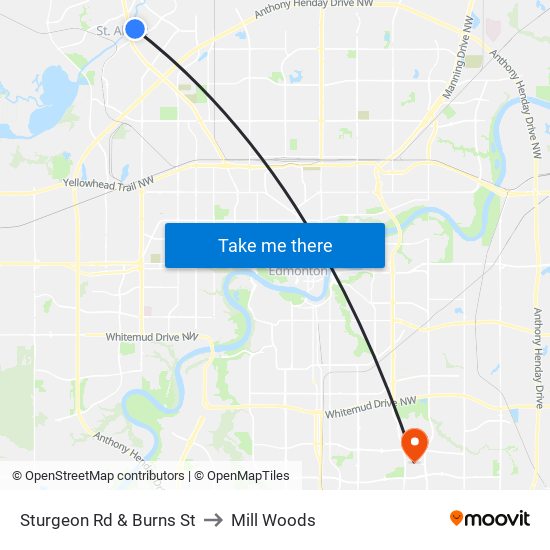 Sturgeon Rd & Burns St to Mill Woods map