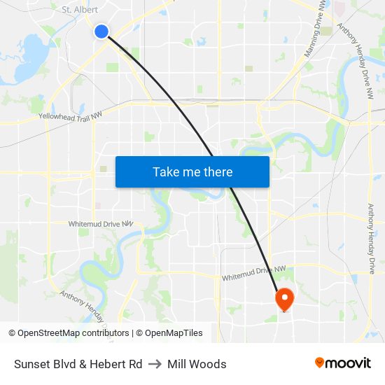 Sunset Blvd & Hebert Rd to Mill Woods map