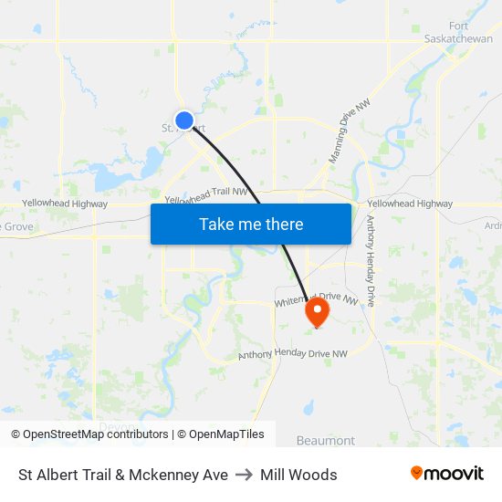 St Albert Trail & Mckenney Ave to Mill Woods map