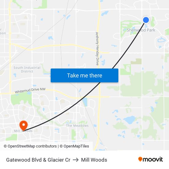 Gatewood Blvd & Glacier Cr to Mill Woods map