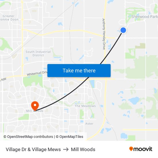 Village Dr & Village Mews to Mill Woods map