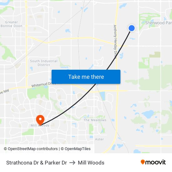 Strathcona Dr & Parker Dr to Mill Woods map