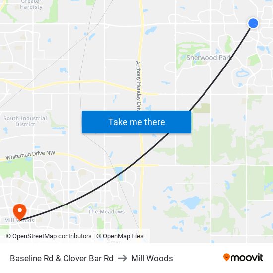 Baseline Rd & Clover Bar Rd to Mill Woods map