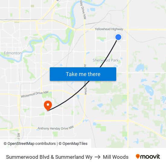 Summerwood Blvd & Summerland Wy to Mill Woods map