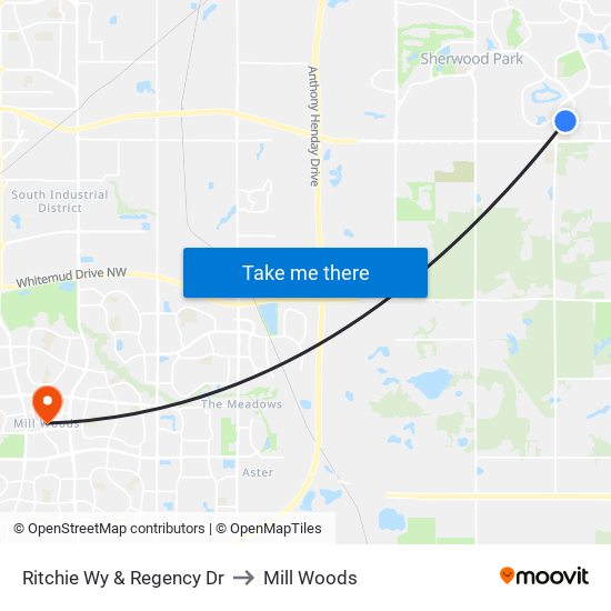 Ritchie Wy & Regency Dr to Mill Woods map