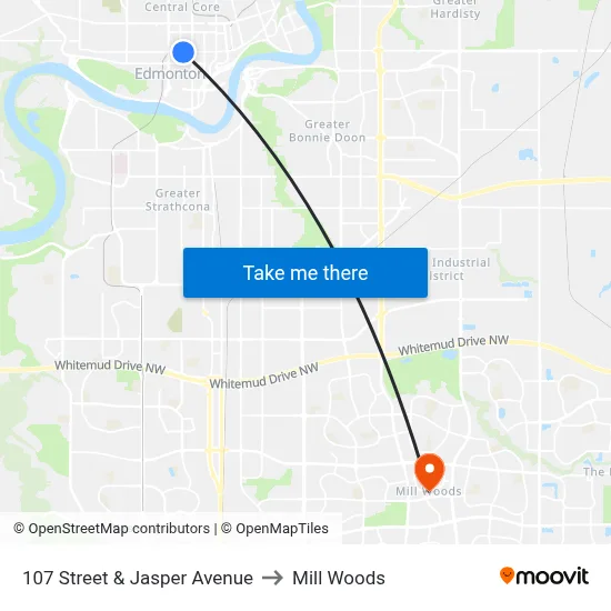 107 Street & Jasper Avenue to Mill Woods map