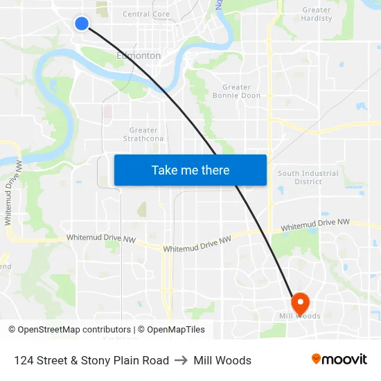 124 Street & Stony Plain Road to Mill Woods map