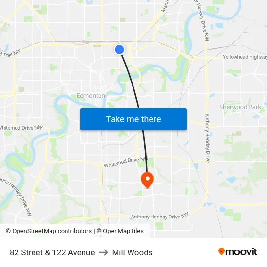 82 Street & 122 Avenue to Mill Woods map