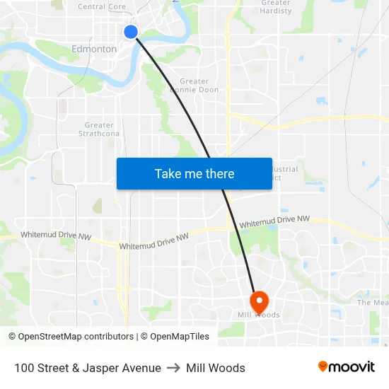 100 Street & Jasper Avenue to Mill Woods map