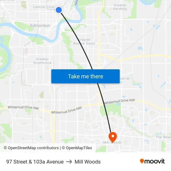 97 Street & 103a Avenue to Mill Woods map