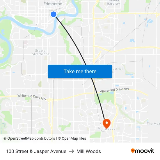 100 Street & Jasper Avenue to Mill Woods map