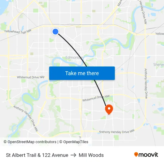 St Albert Trail & 122 Avenue to Mill Woods map