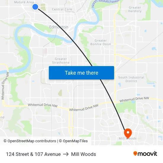 124 Street & 107 Avenue to Mill Woods map