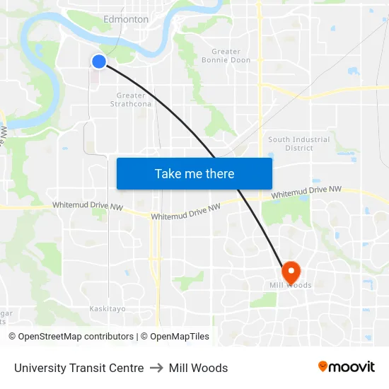 University Transit Centre to Mill Woods map