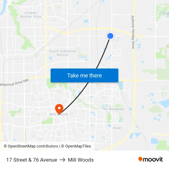 17 Street & 76 Avenue to Mill Woods map