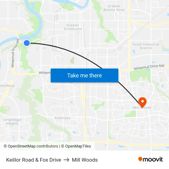 Keillor Road & Fox Drive to Mill Woods map