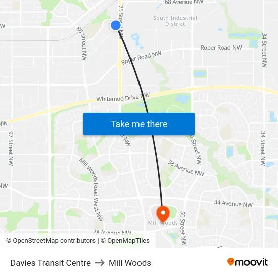 Davies Transit Centre to Mill Woods map