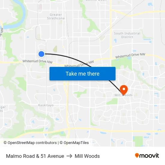 Malmo Road & 51 Avenue to Mill Woods map