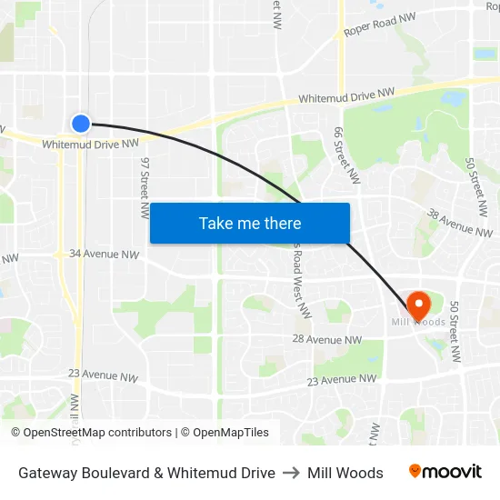 Gateway Boulevard & Whitemud Drive to Mill Woods map