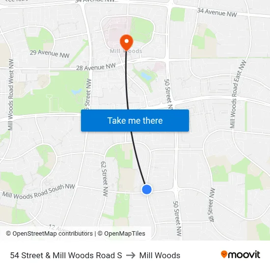 54 Street & Mill Woods Road S to Mill Woods map