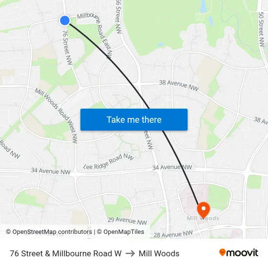 76 Street & Millbourne Road W to Mill Woods map