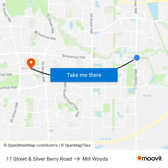 17 Street & Silver Berry Road to Mill Woods map