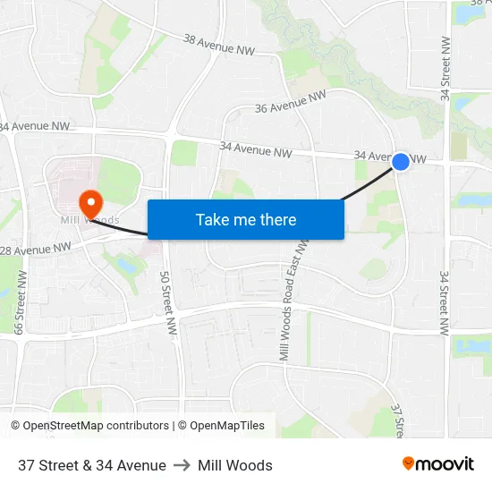 37 Street & 34 Avenue to Mill Woods map