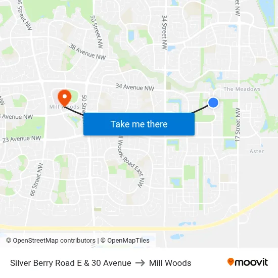Silver Berry Road E & 30 Avenue to Mill Woods map
