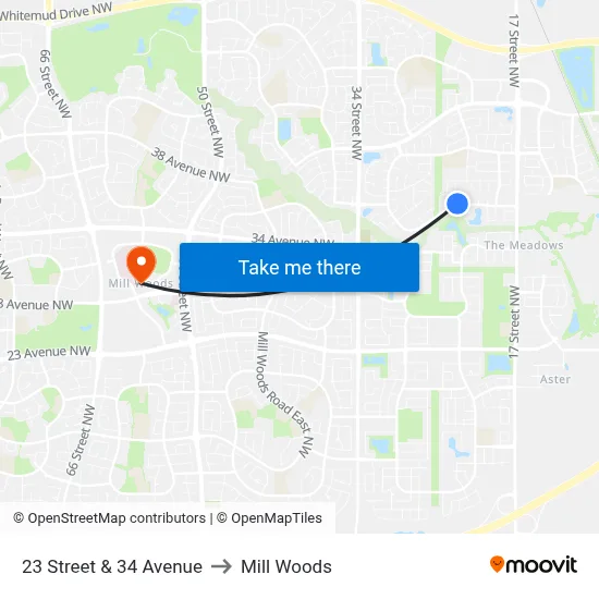 23 Street & 34 Avenue to Mill Woods map