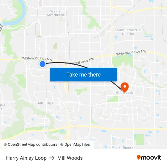 Harry Ainlay Loop to Mill Woods map