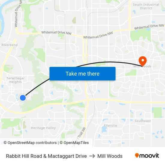 Rabbit Hill Road & Mactaggart Drive to Mill Woods map
