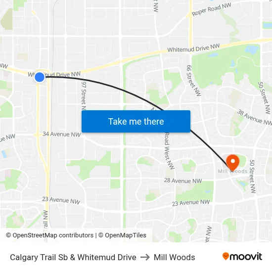 Calgary Trail Sb & Whitemud Drive to Mill Woods map