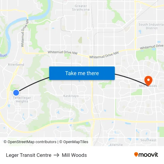 Leger Transit Centre to Mill Woods map