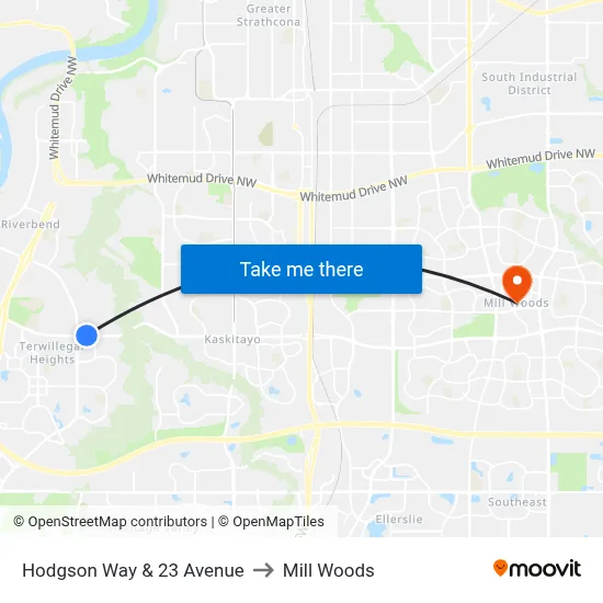 Hodgson Way & 23 Avenue to Mill Woods map