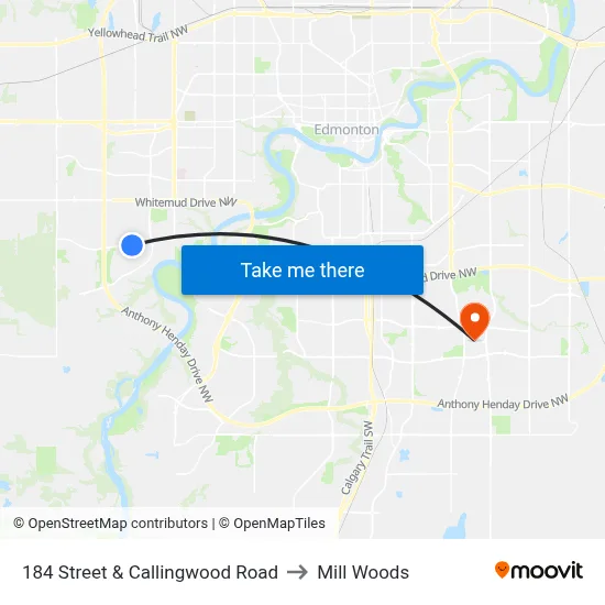 184 Street & Callingwood Road to Mill Woods map