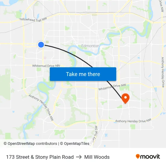 173 Street & Stony Plain Road to Mill Woods map