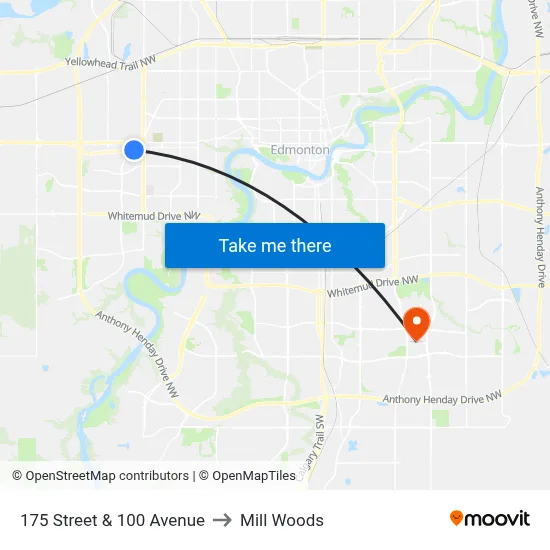 175 Street & 100 Avenue to Mill Woods map