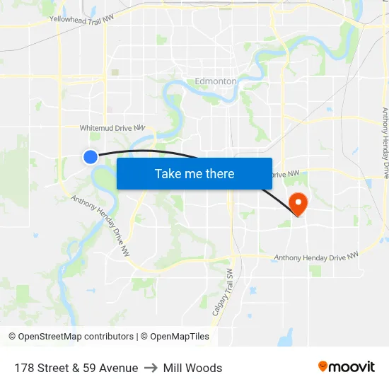 178 Street & 59 Avenue to Mill Woods map