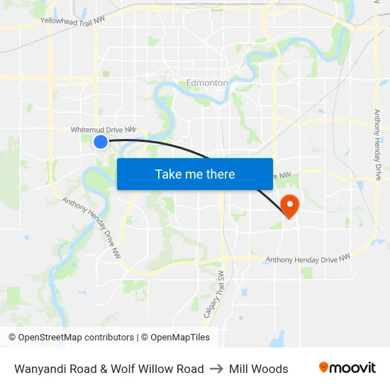 Wanyandi Road & Wolf Willow Road to Mill Woods map