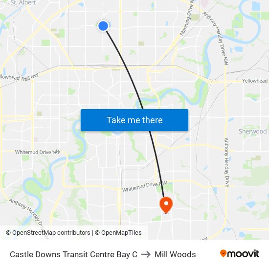 Castle Downs Transit Centre Bay C to Mill Woods map