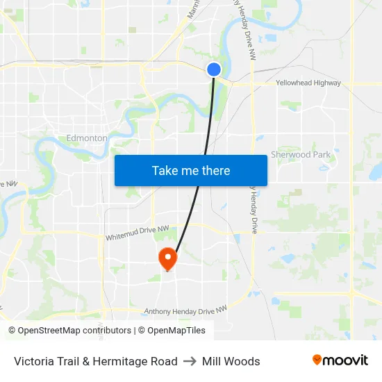 Victoria Trail & Hermitage Road to Mill Woods map