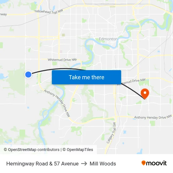 Hemingway Road & 57 Avenue to Mill Woods map