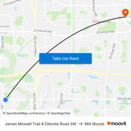 James Mowatt Trail & Ellerslie Road SW to Mill Woods map